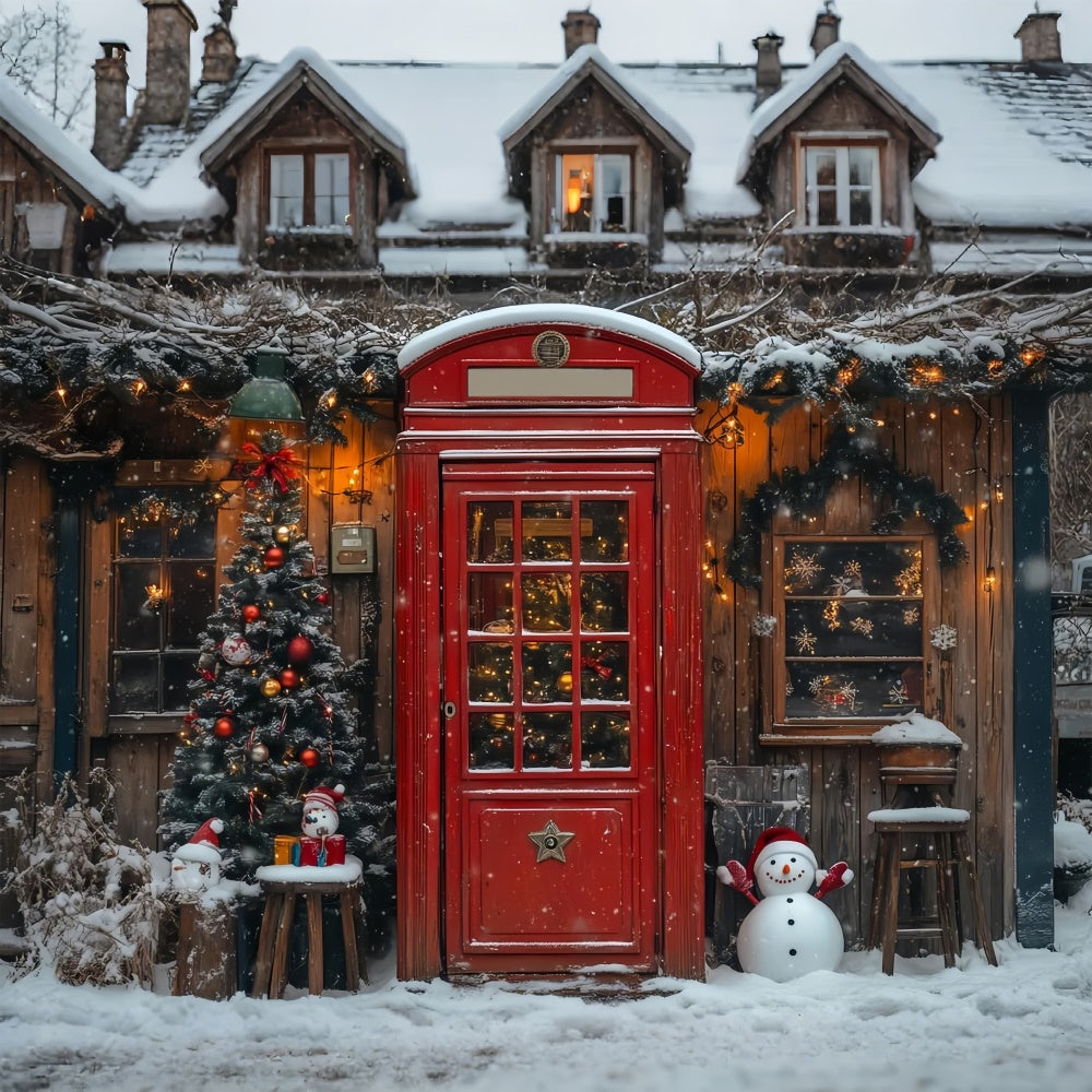 Toile de fond Porte rouge de Noël avec bonhomme de neige BRP9-33