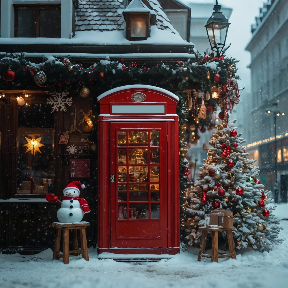 Toile de fond Marché de Noël enneigé avec porte rouge BRP9-35