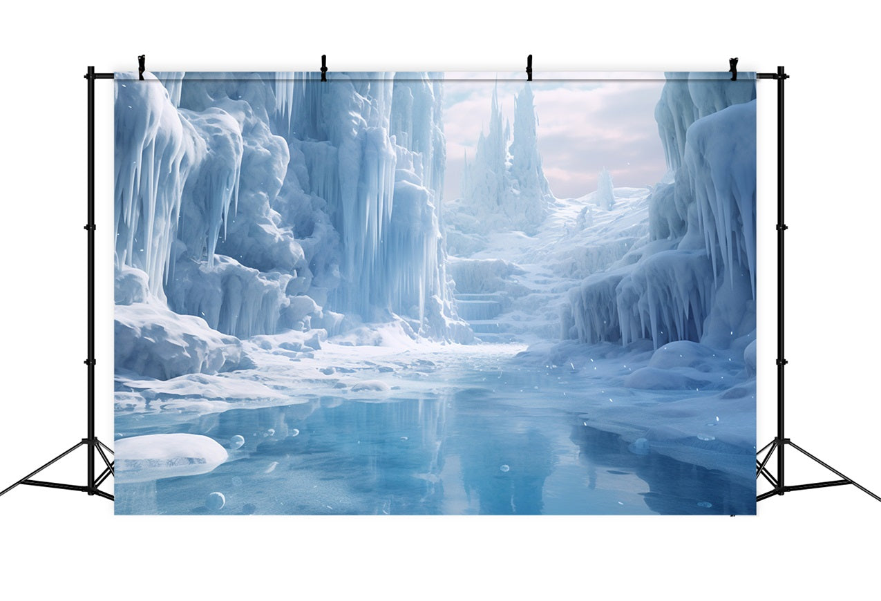 Toile de fond Grottes de glace majestueuses Reflets d'eau BRP9-353