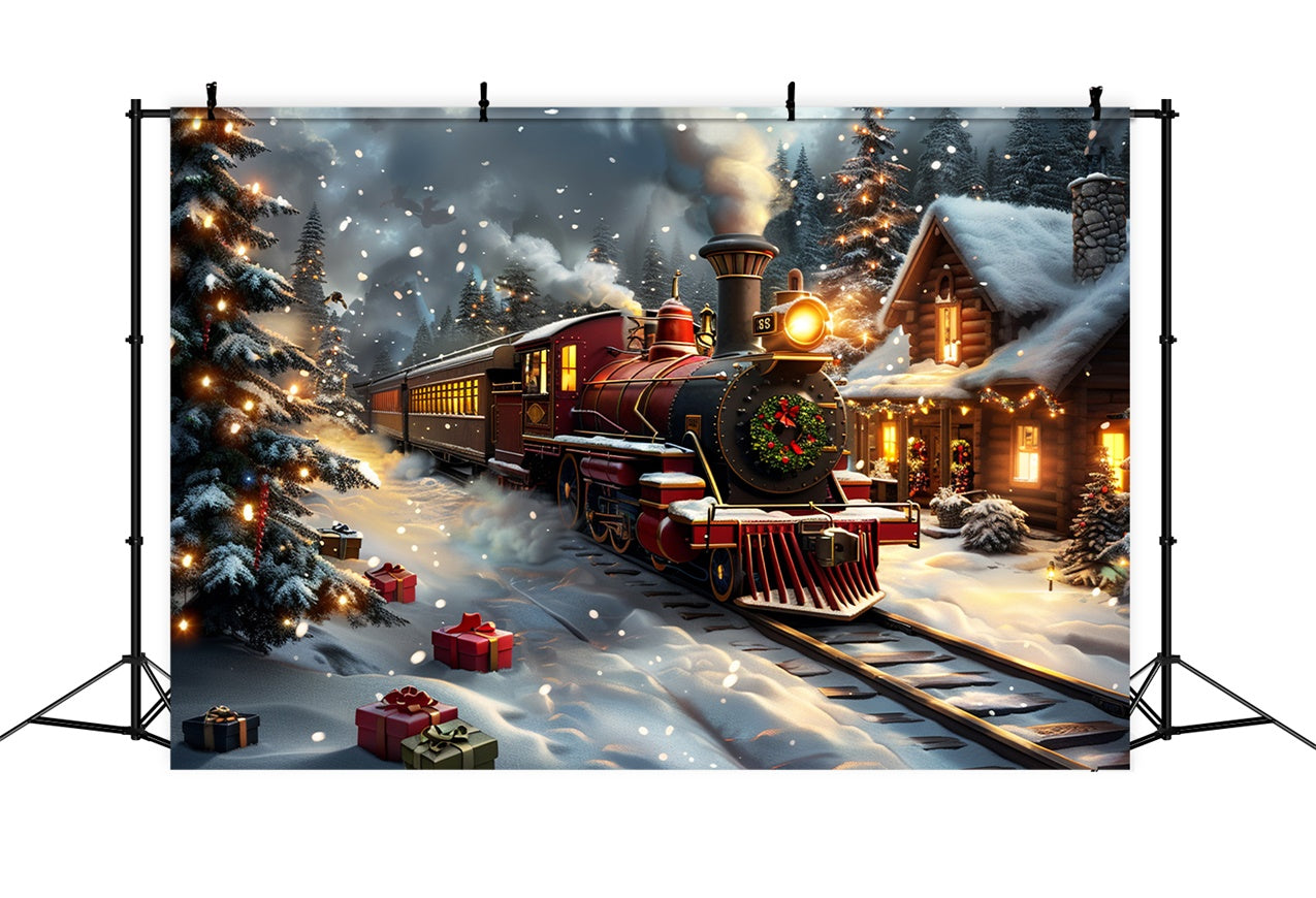 Toile de fond Aventure en train de Noël dans la nuit enneigée BRP9-76