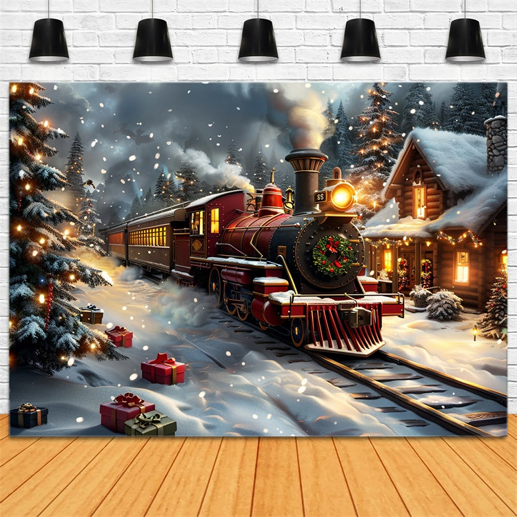 Toile de fond Aventure en train de Noël dans la nuit enneigée BRP9-76