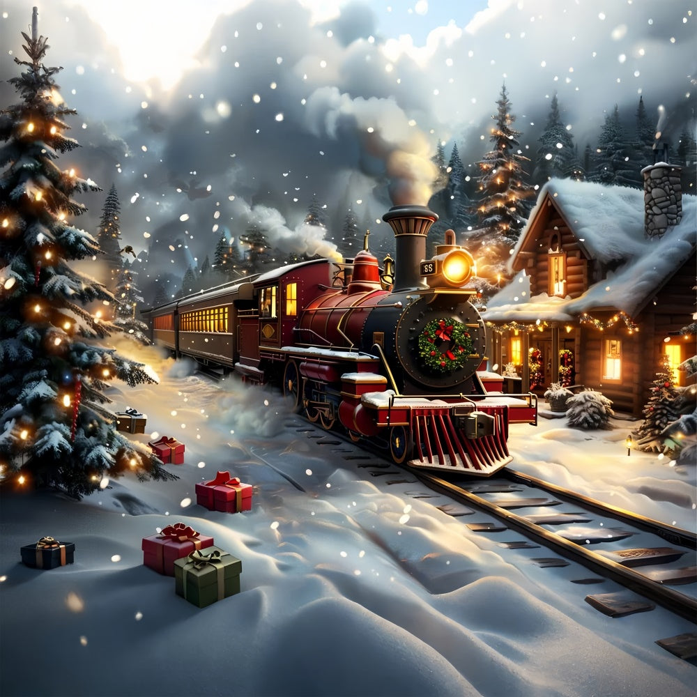 Toile de fond Aventure en train de Noël dans la nuit enneigée BRP9-76