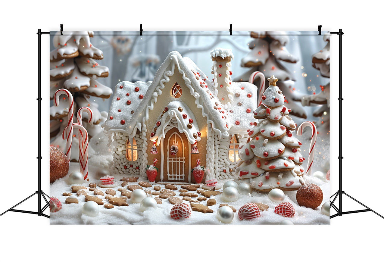 Toile de fond Cottage en pain d'épices glacé avec cannes en sucre de Noël BRP9-77