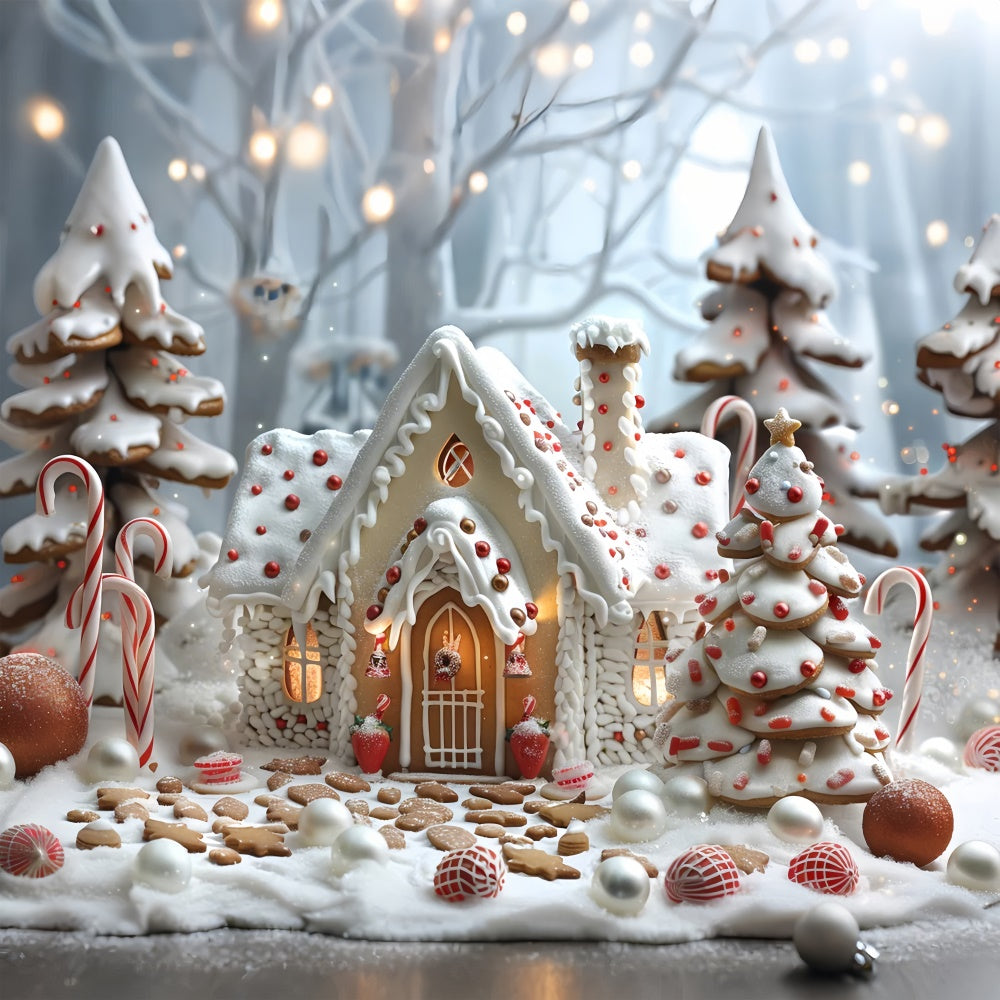 Toile de fond Cottage en pain d'épices glacé avec cannes en sucre de Noël BRP9-77