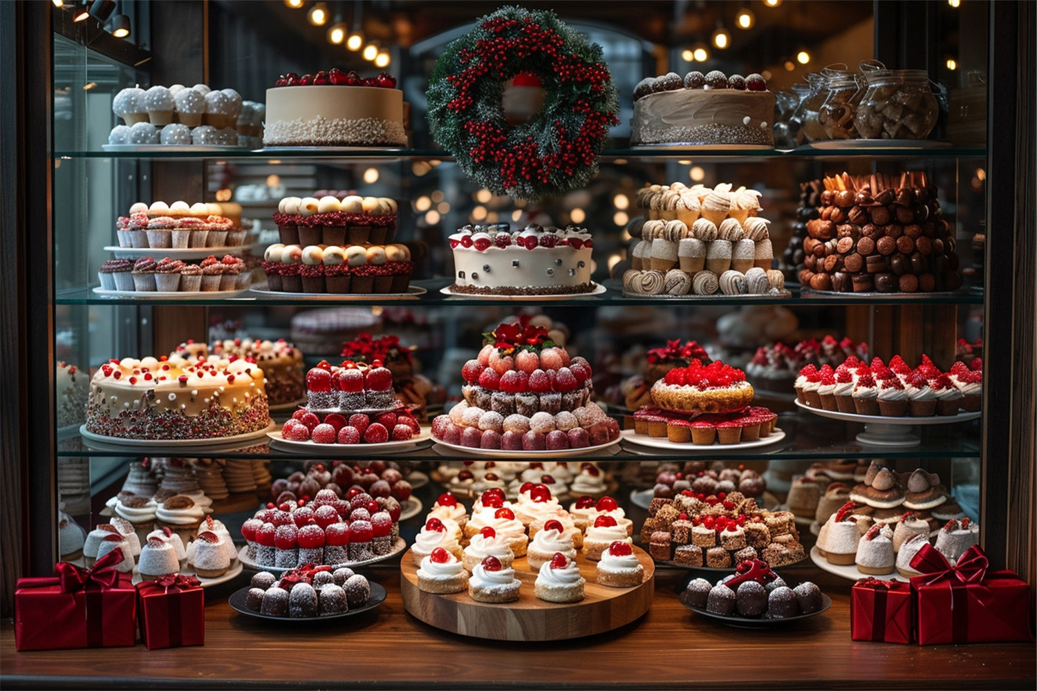 Toile de fond Délices de boulangerie de Noël avec couronne festive BRP9-82