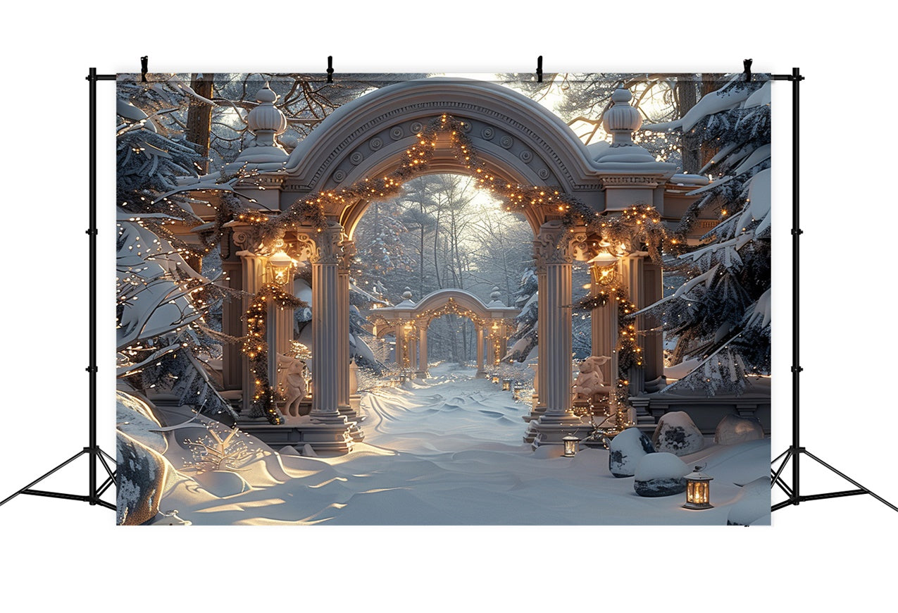 Toile de fond Arches de Noël givrées avec lanternes enneigées BRP9-97