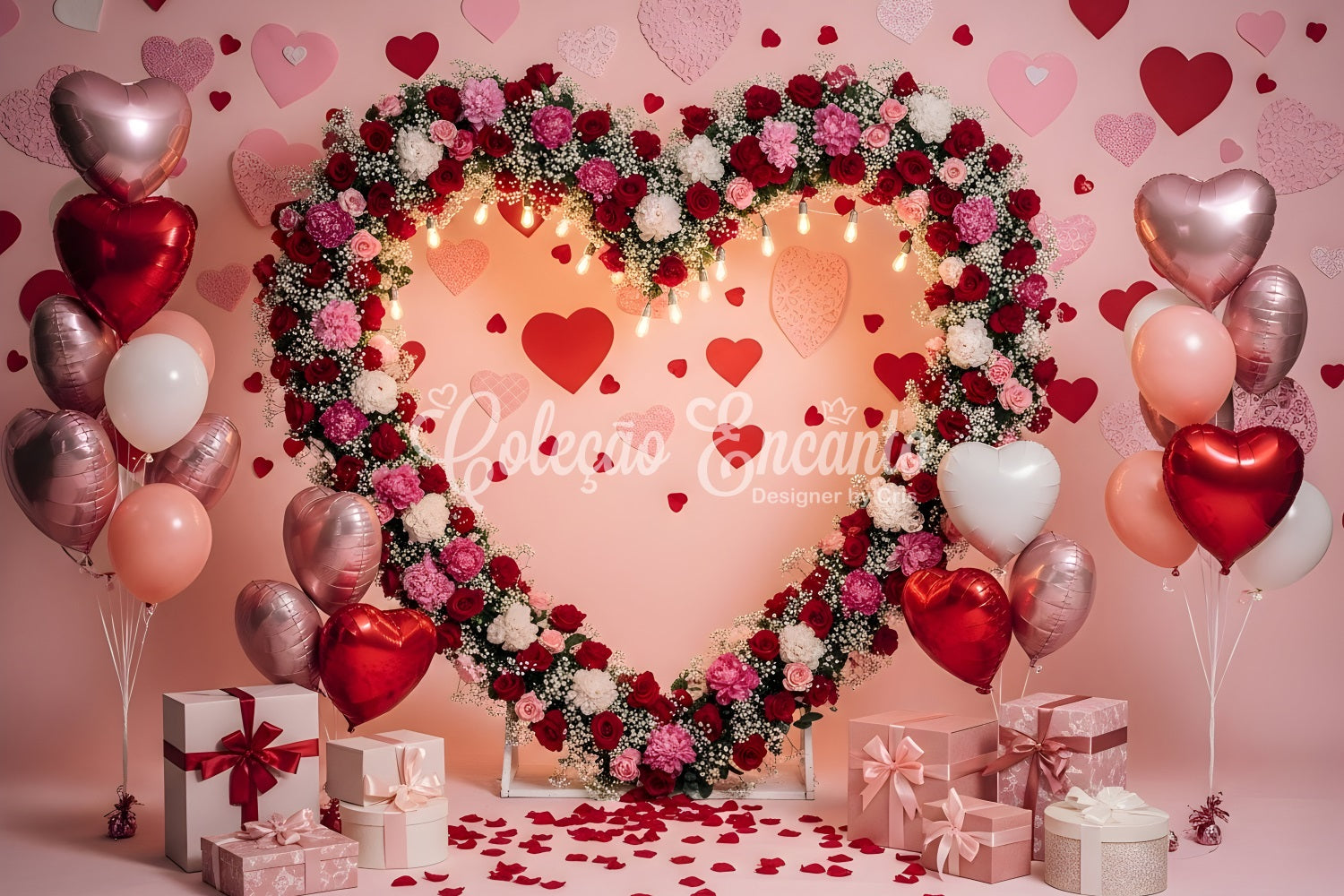 Fonds pour la Saint-Valentin avec arche florale romantique Fond photo pour la Saint-Valentin par Magali
