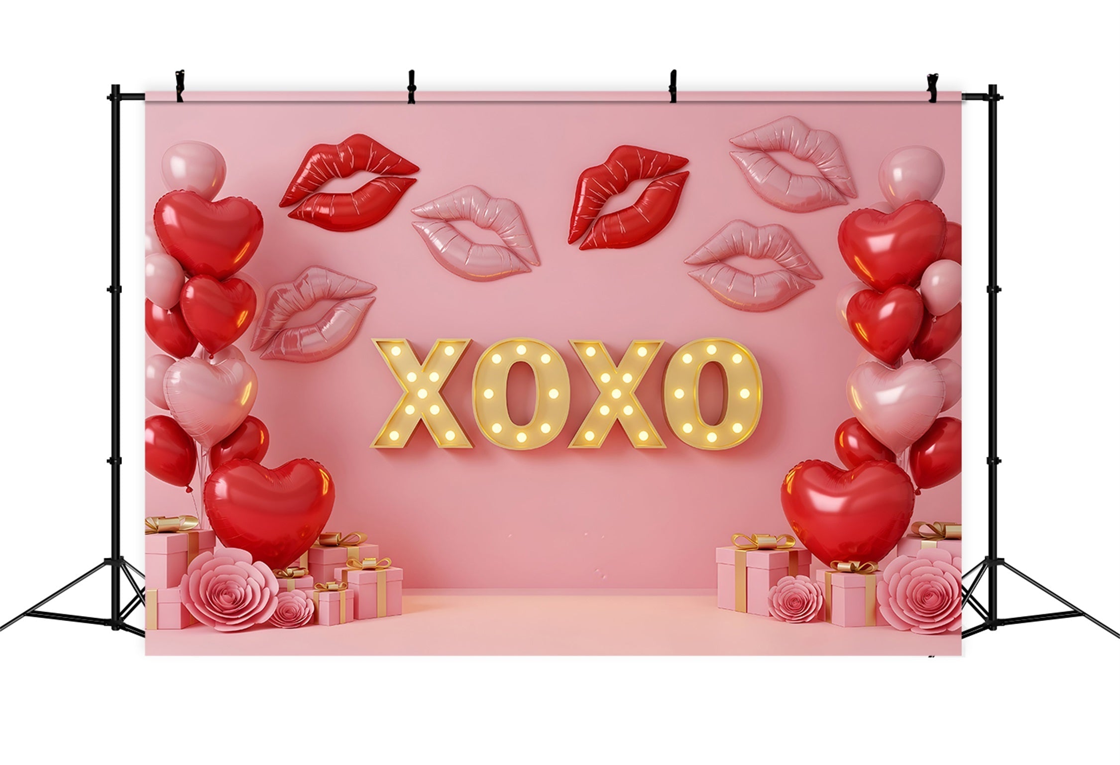 Fond pour la Saint-Valentin Lèvres qui s'embrassent Néon XOXO Fond rose pour la Saint-Valentin par Magali