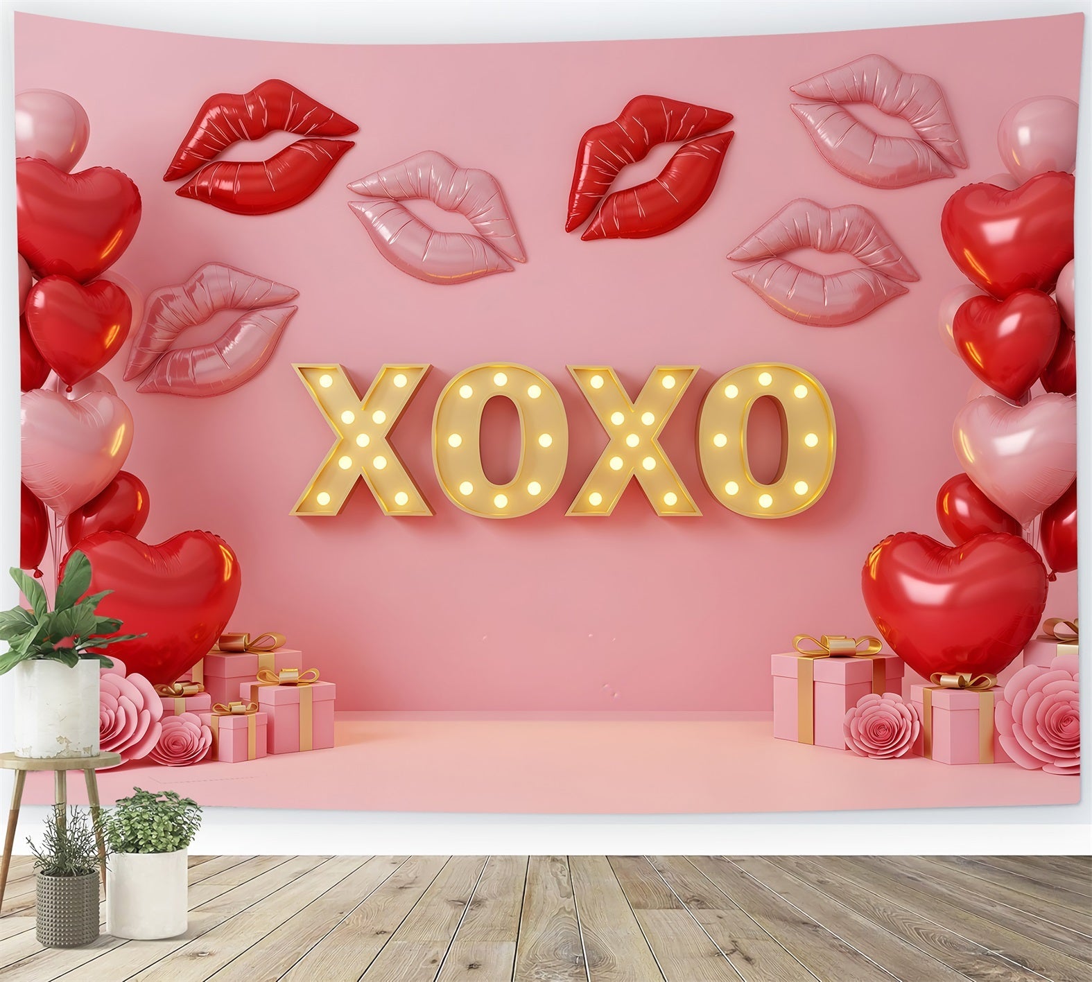 Fond pour la Saint-Valentin Lèvres qui s'embrassent Néon XOXO Fond rose pour la Saint-Valentin par Magali