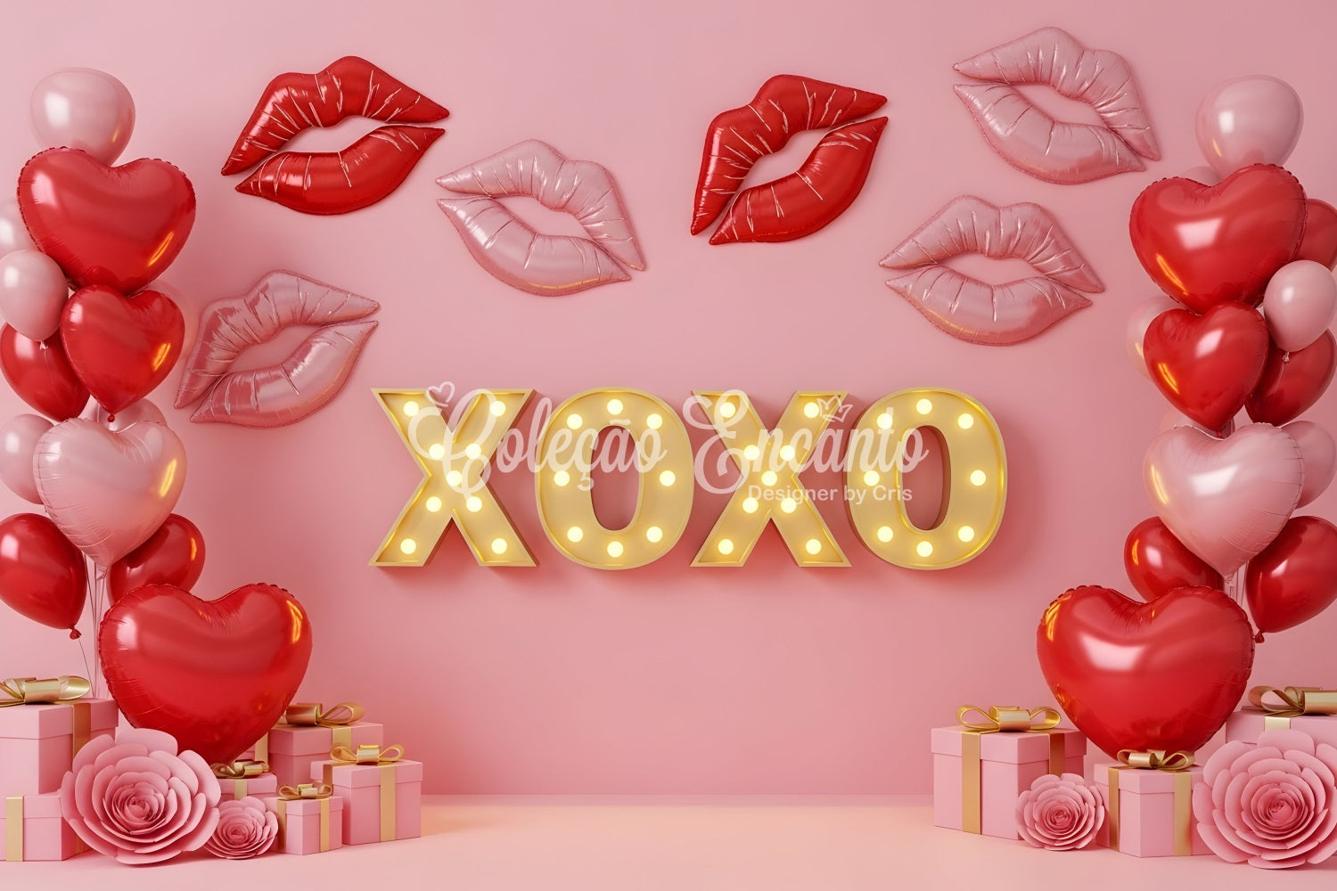Fond pour la Saint-Valentin Lèvres qui s'embrassent Néon XOXO Fond rose pour la Saint-Valentin par Magali