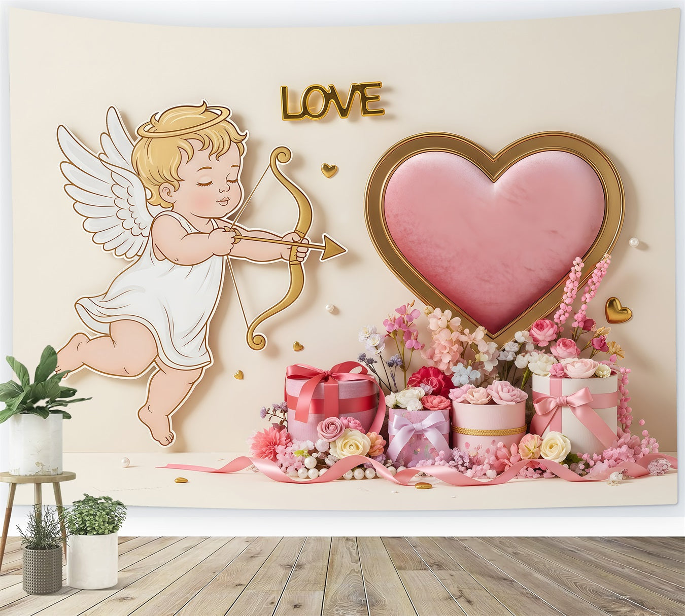 Fond pour la Saint-Valentin Cœur Cupidon Cadeau Jardin Cœurs pour la Saint-Valentin Fond par Magali