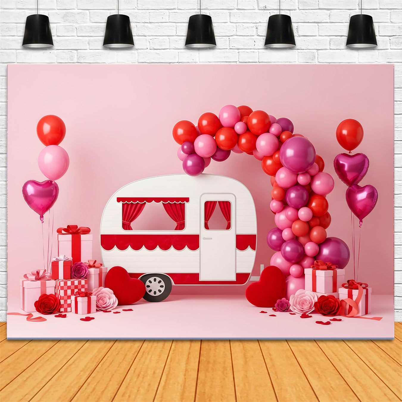 Fond de Saint-Valentin Ballons Camper rose Arche de ballons Fond de Saint-Valentin par Magali