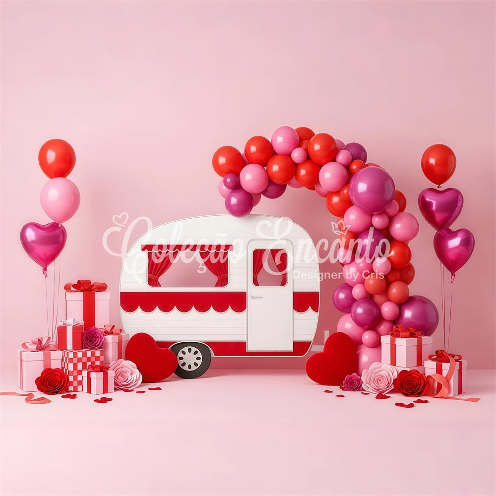 Fond de Saint-Valentin Ballons Camper rose Arche de ballons Fond de Saint-Valentin par Magali