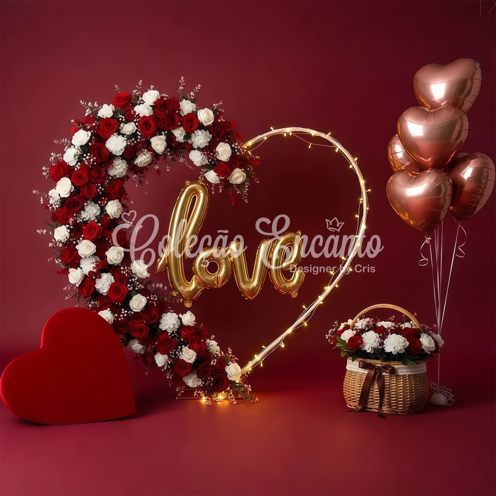 Fond Photo Romantique Arche Florale en Cœur d’Amour Par Magali