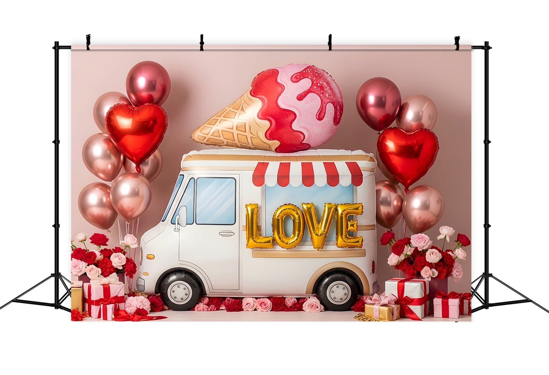 Toile de fond de Saint Valentin Décor Camion de Glaces Romantique Par Magali