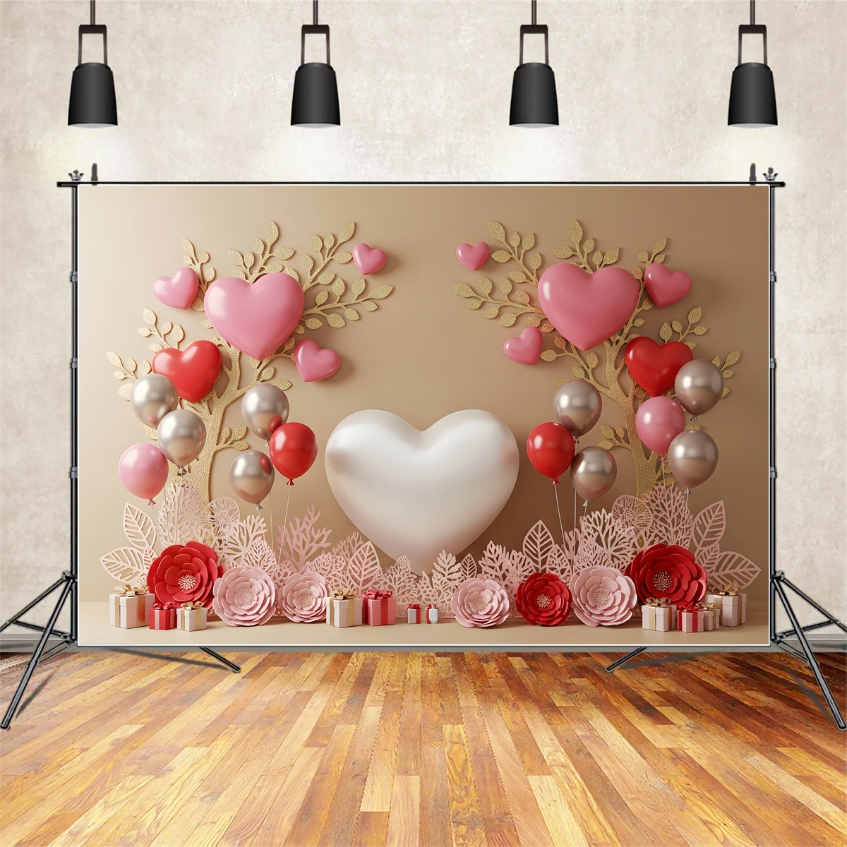 Fond Photo Saint Valentin Ballons Cœur et Fleurs Par Magali