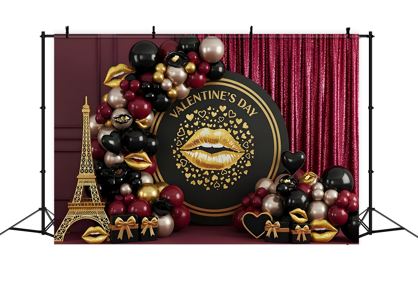 Fond Photo St Valentin Décor Glamour Noir et Or Baiser Par Magali