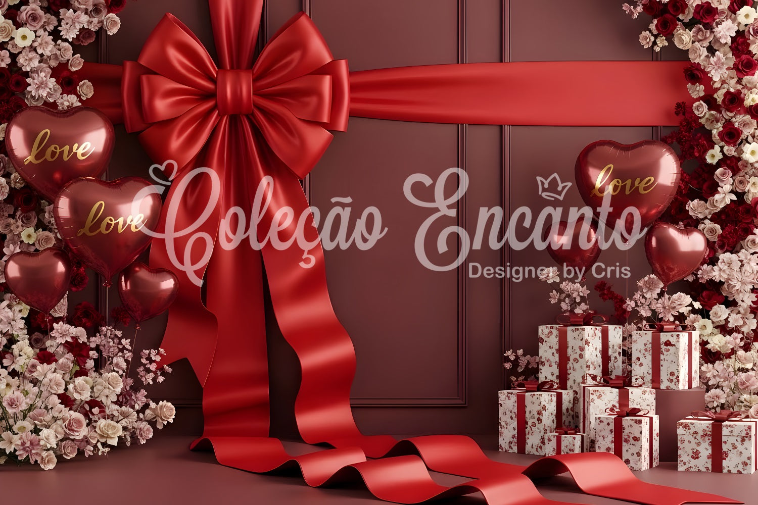 Toile de fond St Valentin Cadeau de Roses au Ruban Carmin Par Magali