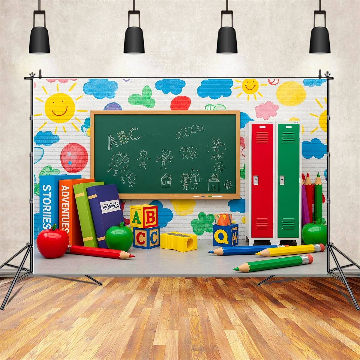 Toile de fond Rentrée Scolaire Mur de Gribouillis Colorés sur Tableau Noir Par Magali
