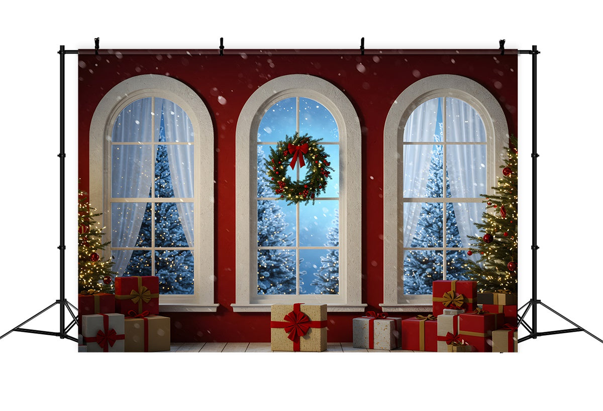 Toile de fond Noël Mur Rouge Fenêtre Cintrée par Magali