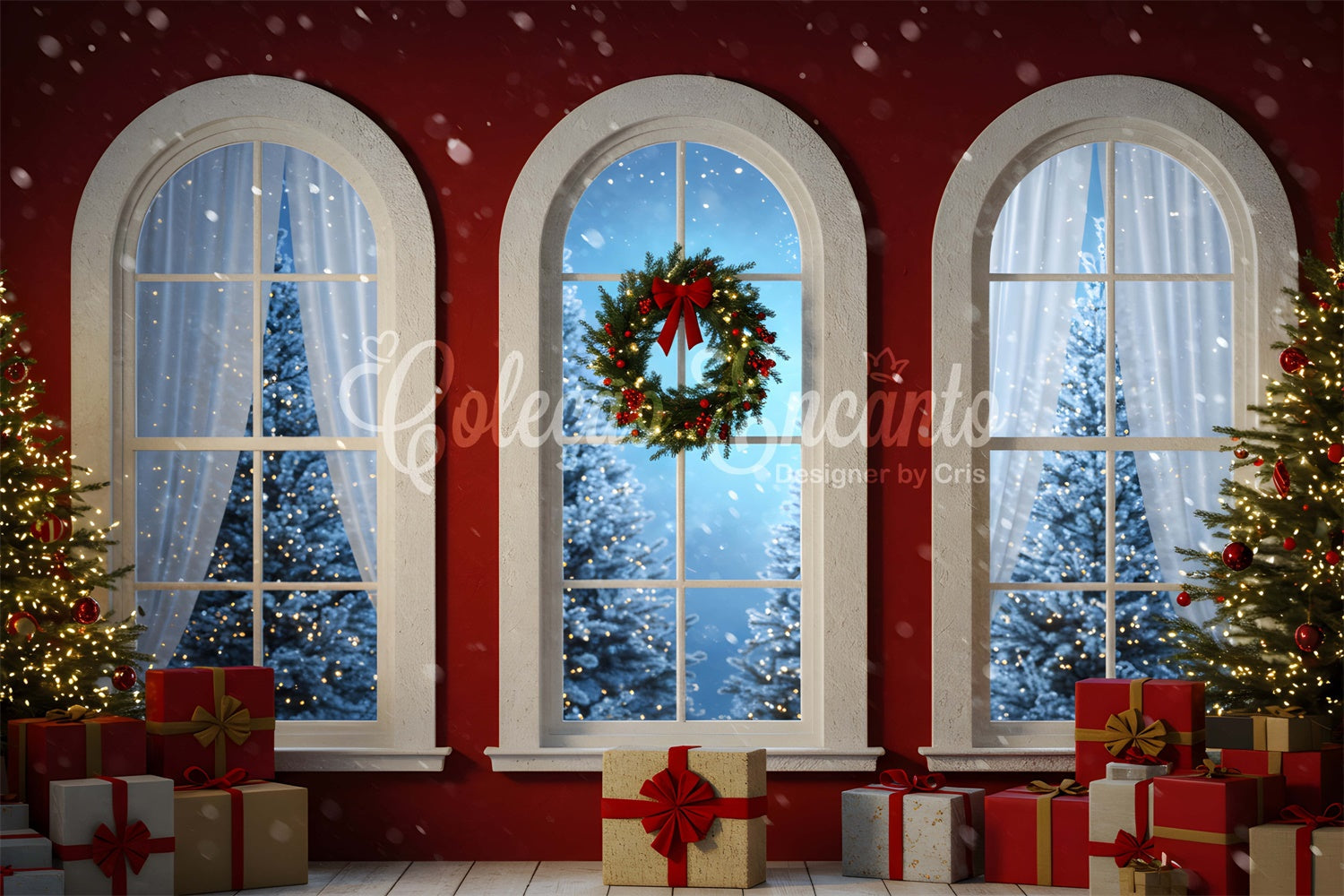 Toile de fond Noël Mur Rouge Fenêtre Cintrée par Magali