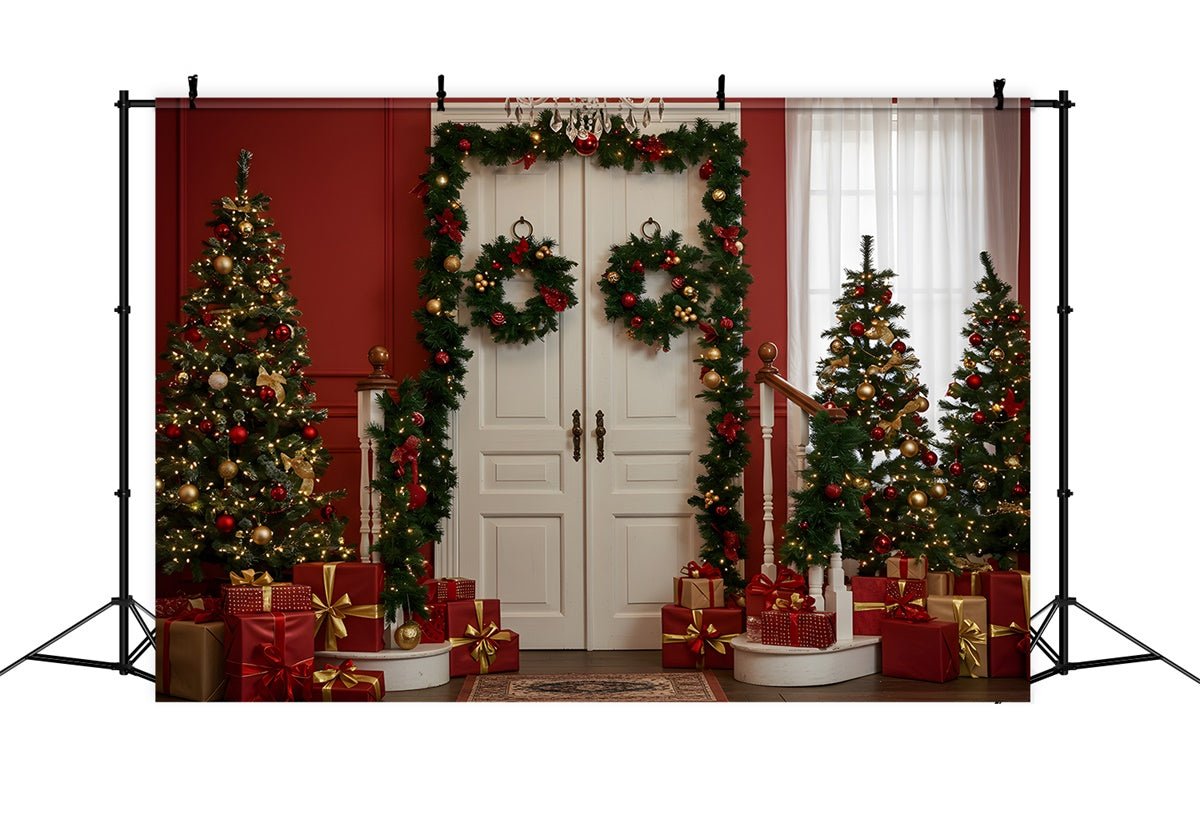 Toile de fond Photo Noël Porte Blanche Guirlande par Magali