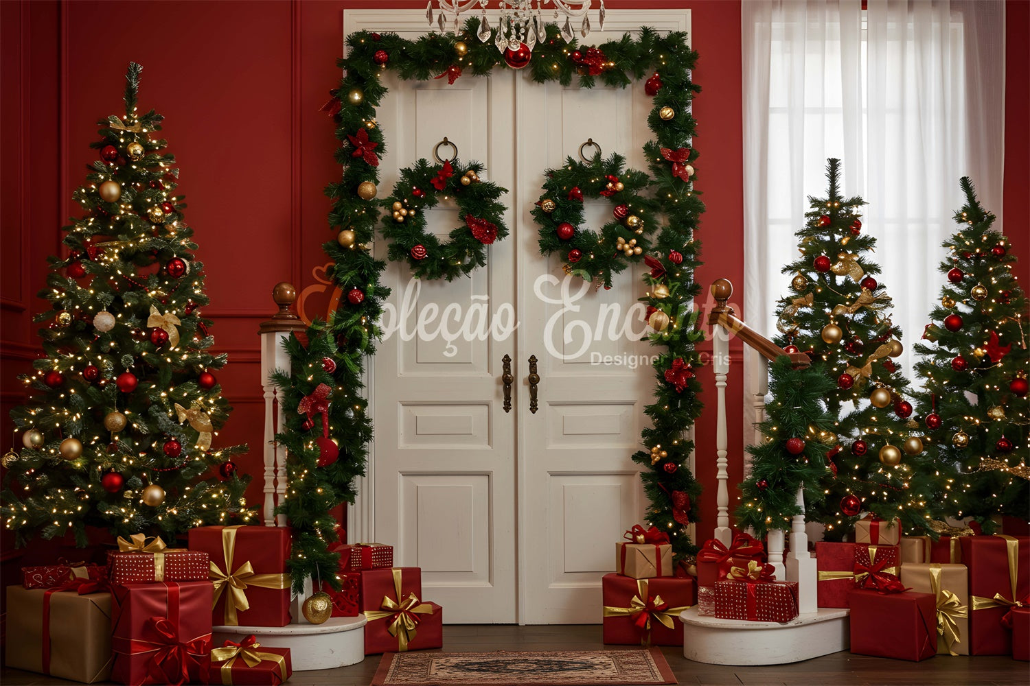 Toile de fond Photo Noël Porte Blanche Guirlande par Magali