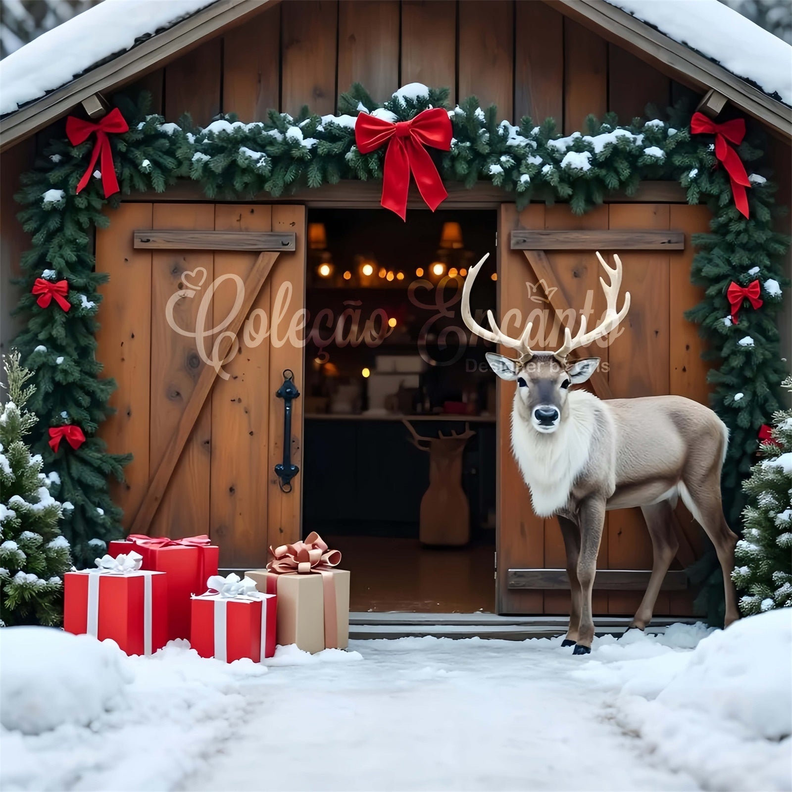 Toile de fond Noël Ferme Sapins Décor de Rennes par Magali