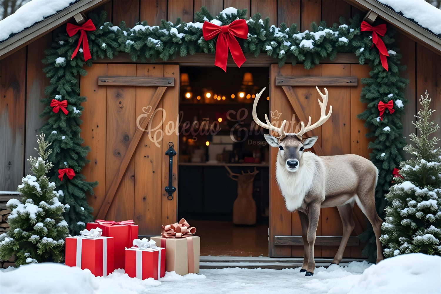 Toile de fond Noël Ferme Sapins Décor de Rennes par Magali