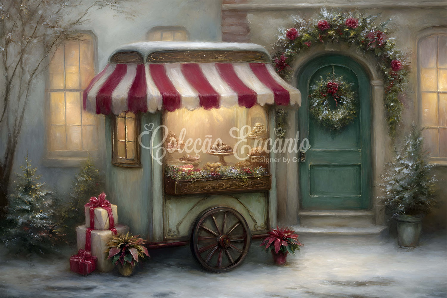 Toile de fond Noël Chariot Boulangerie Vitrine par Magali