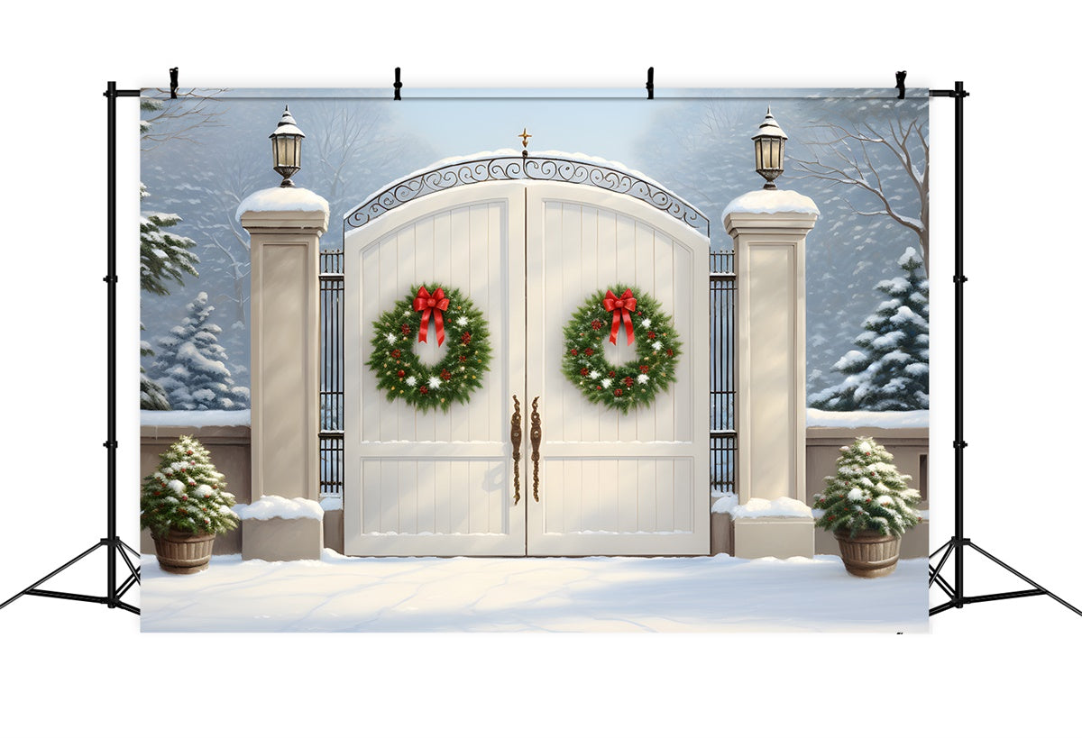 Toile de fond Photo Noël Couronne Portail Blanc par Magali