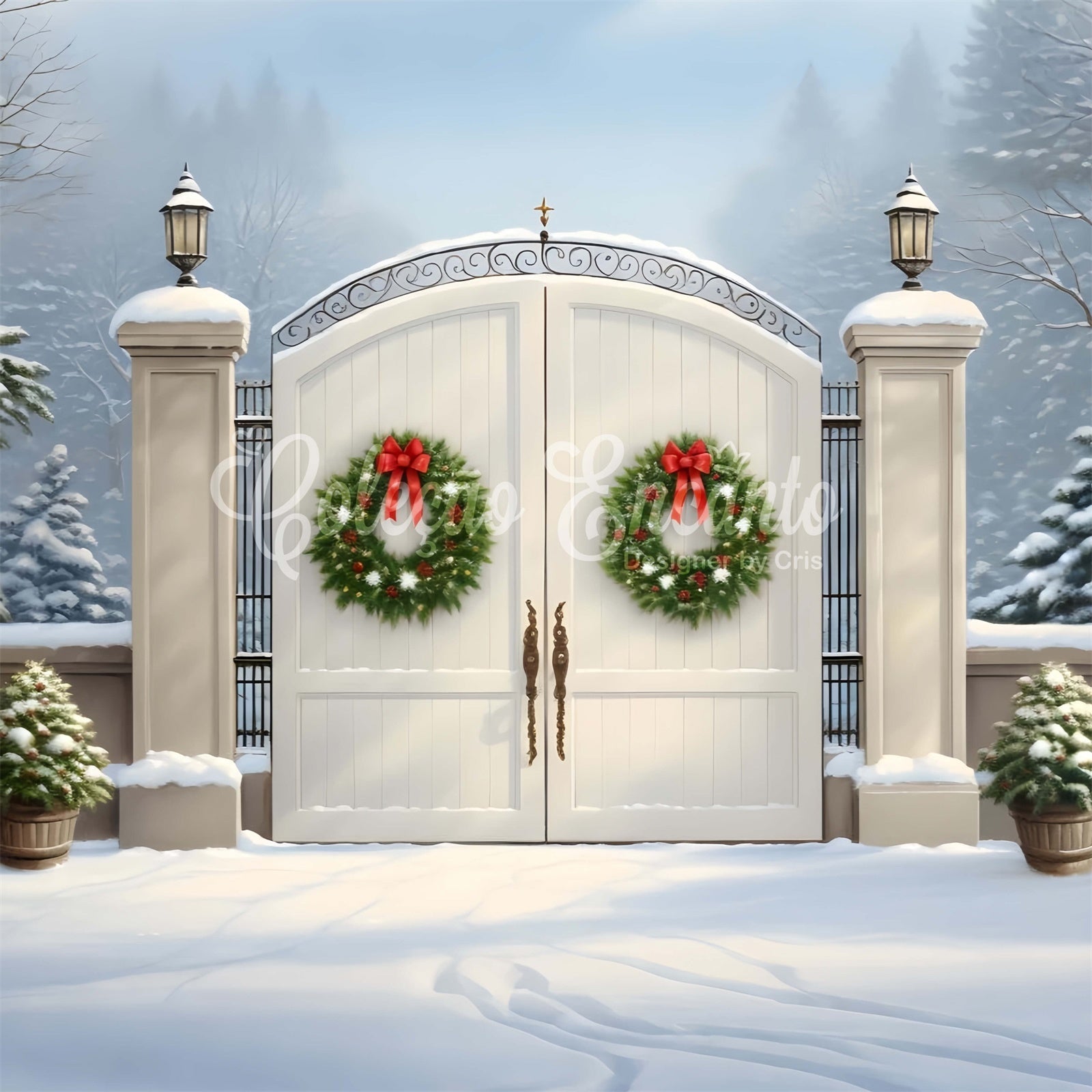 Toile de fond Photo Noël Couronne Portail Blanc par Magali