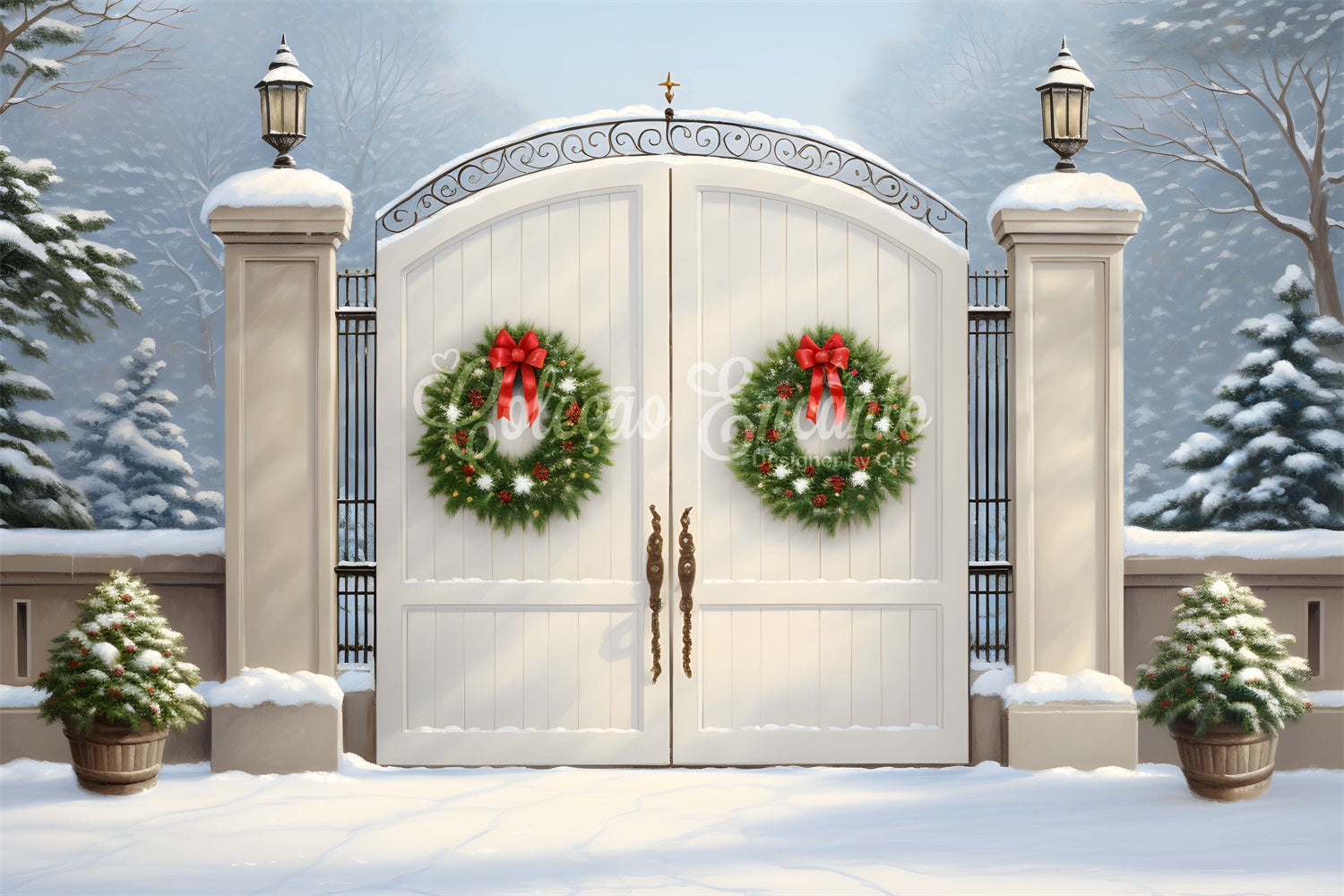 Toile de fond Photo Noël Couronne Portail Blanc par Magali