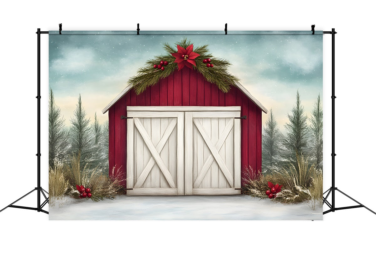 Toile de fond Noël Haute Résolution Grange Rouge Rustique par Magali