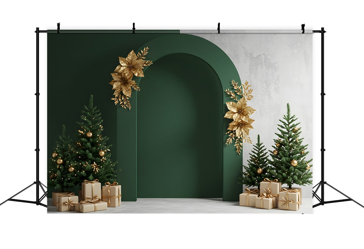 Toile de fond Noël Professionnelle Décor Doré Arche Verte par Magali