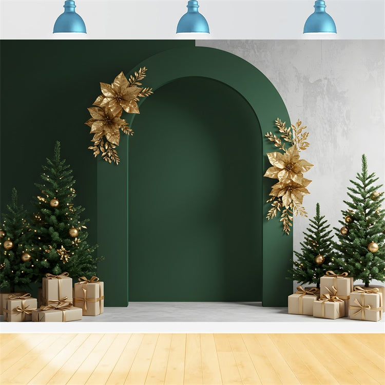 Toile de fond Noël Professionnelle Décor Doré Arche Verte par Magali