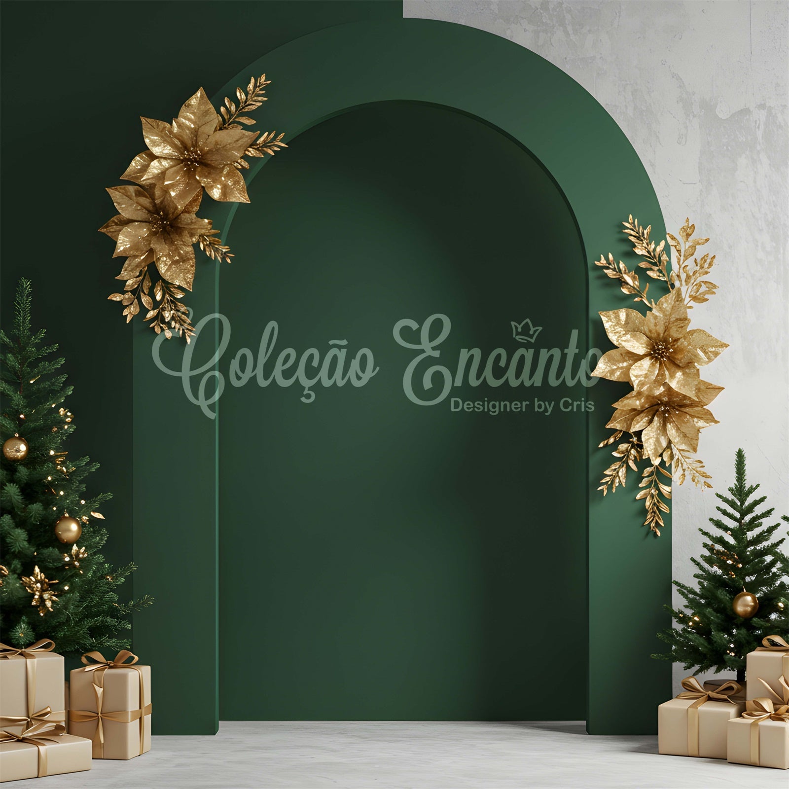 Toile de fond Noël Professionnelle Décor Doré Arche Verte par Magali