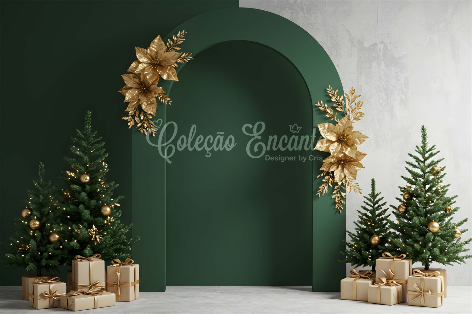 Toile de fond Noël Professionnelle Décor Doré Arche Verte par Magali