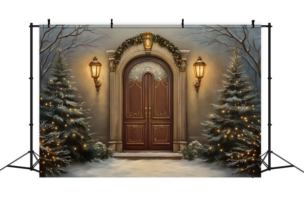 Toile de fond Noël Arbre Nuit Enneigée Entrée Vintage par Magali