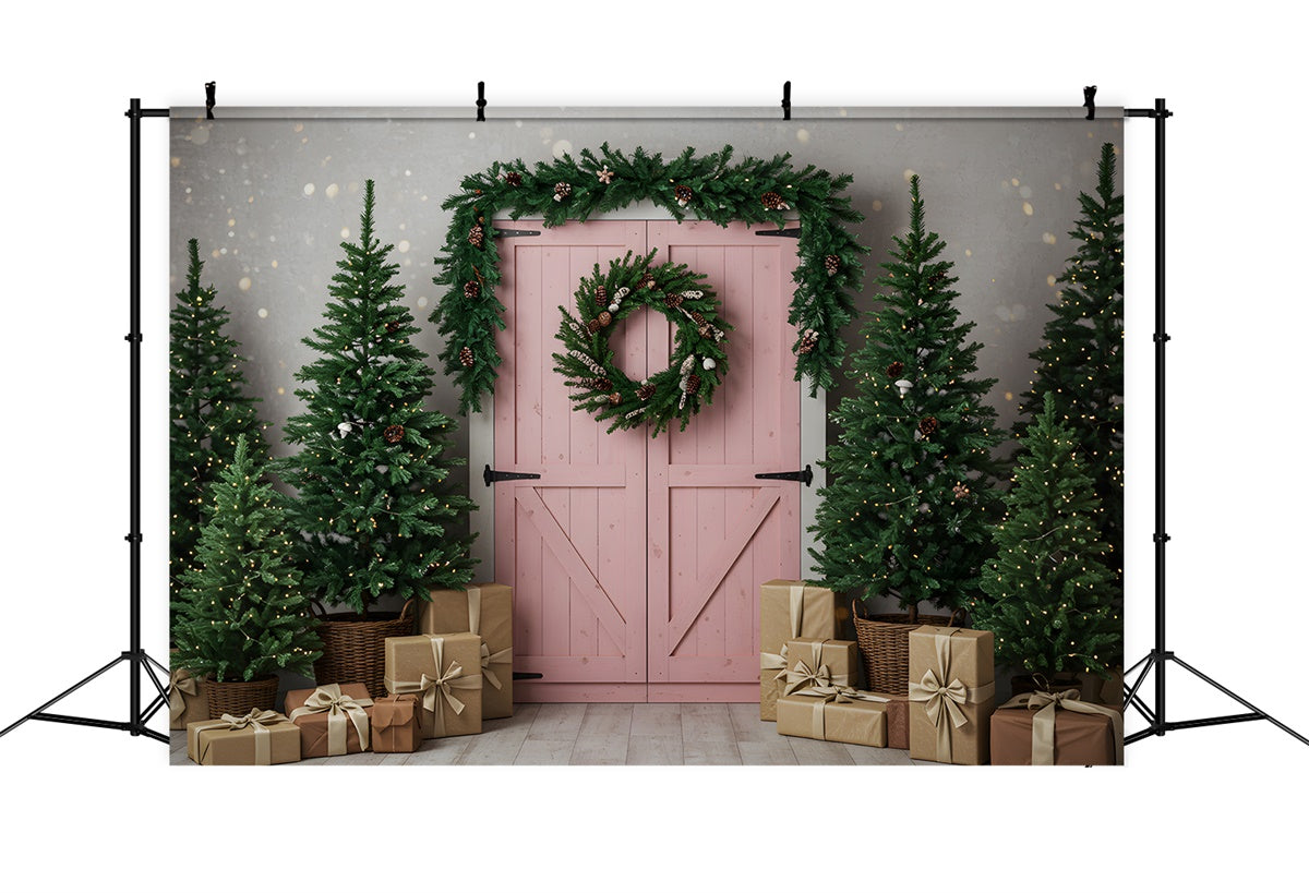 Toile de fond de Noël Porte de Grange Rose Sapin par Magali