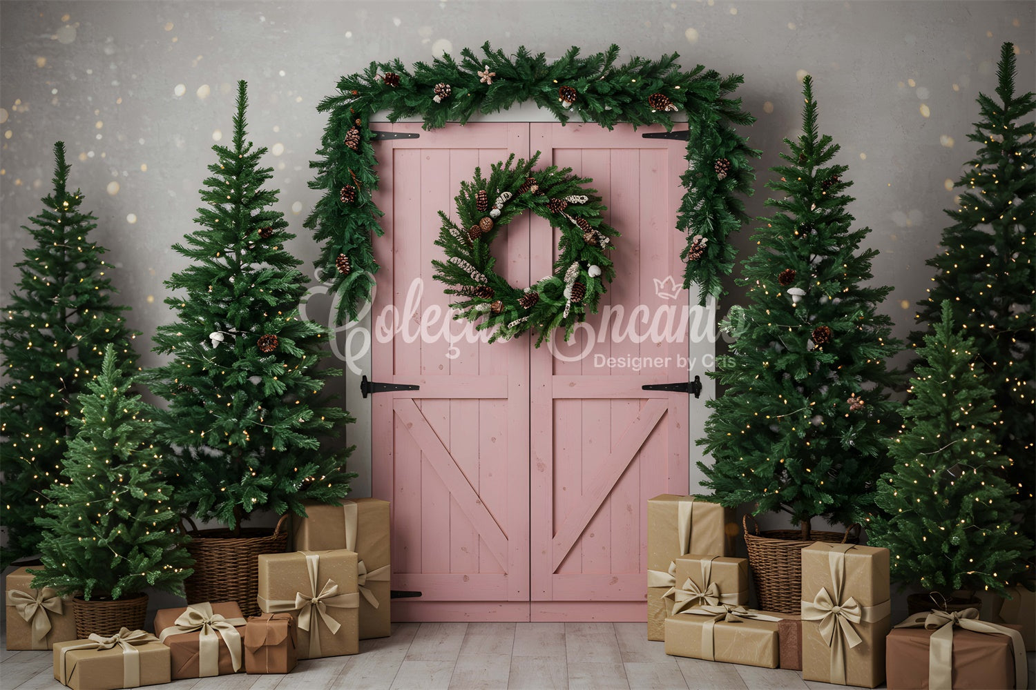 Toile de fond de Noël Porte de Grange Rose Sapin par Magali