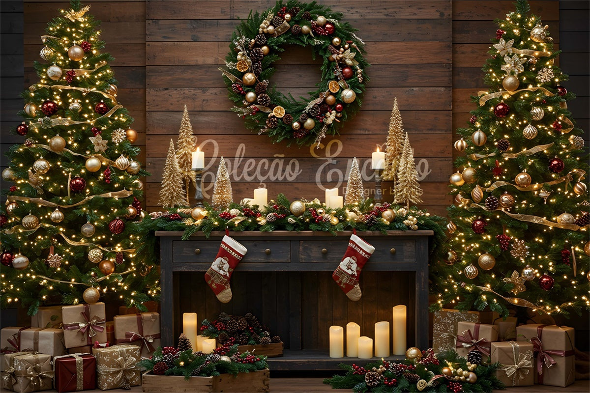 Toile de fond Noël Cheminée Bougies Ambiance Festive par Magali