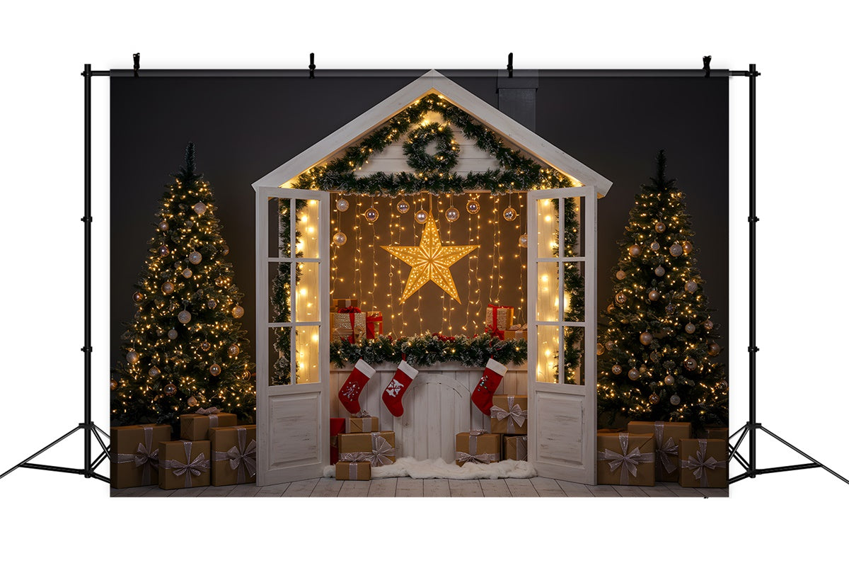 Toile de fond Noël Cottage Douillet Étoile Lumineuse par Magali