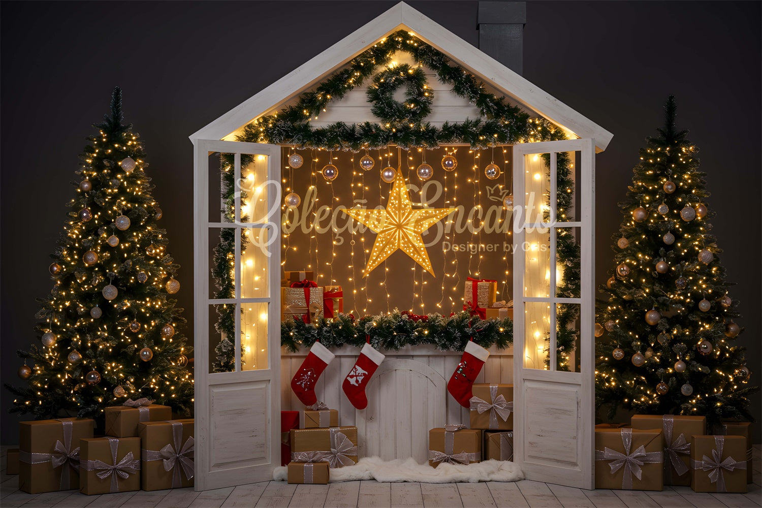 Toile de fond Noël Cottage Douillet Étoile Lumineuse par Magali