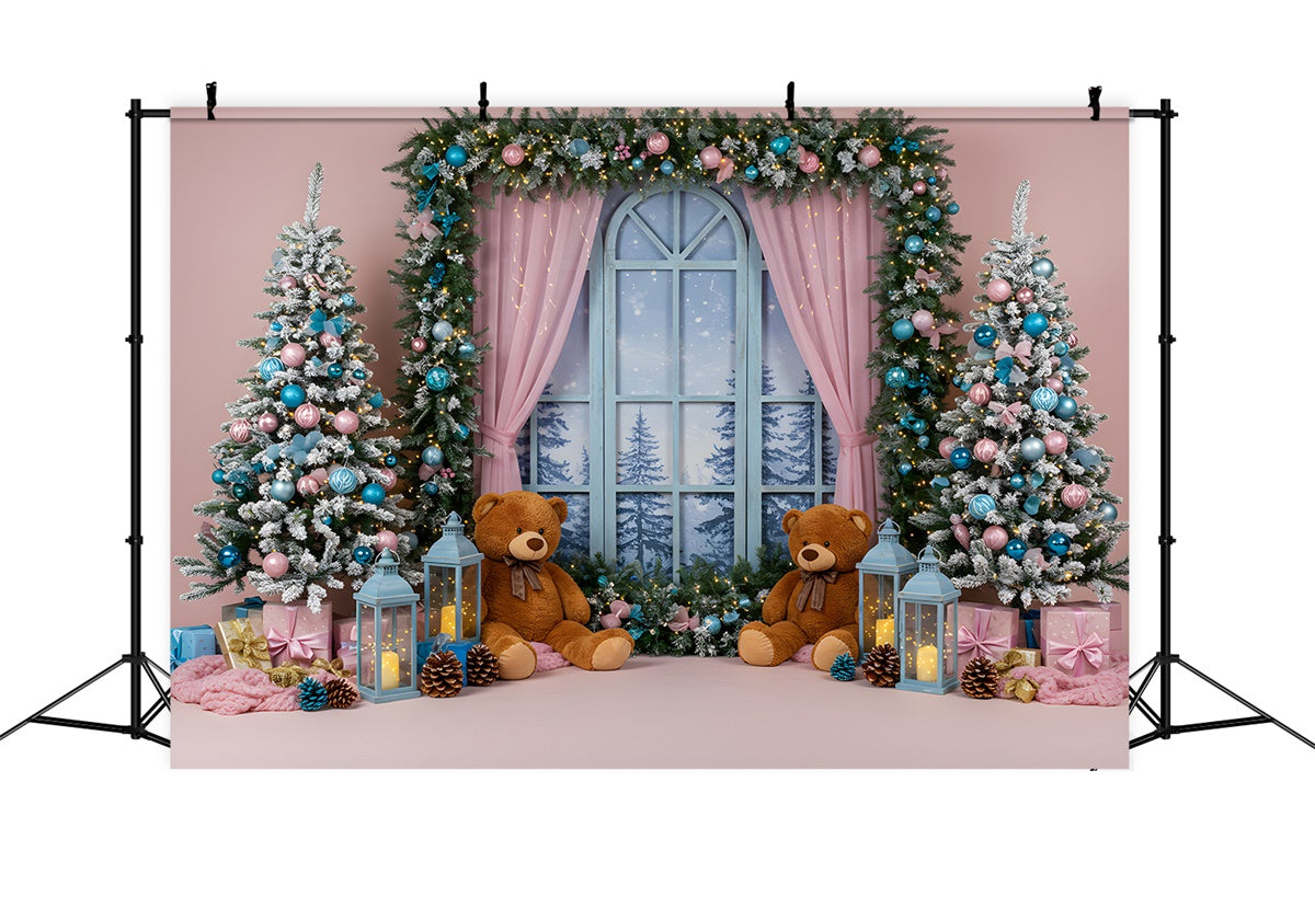 Toile de fond de Noël Oursons Scène de Fenêtre par Magali
