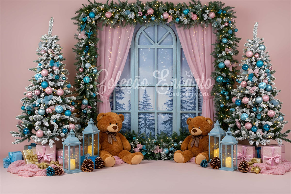 Toile de fond de Noël Oursons Scène de Fenêtre par Magali