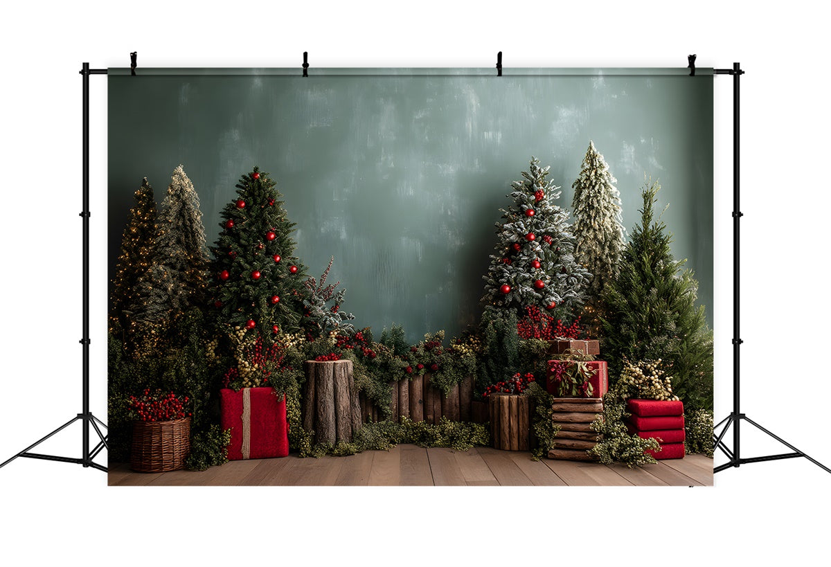 Toile de fond Noël Mur Vert Forêt Enchantée par Magali