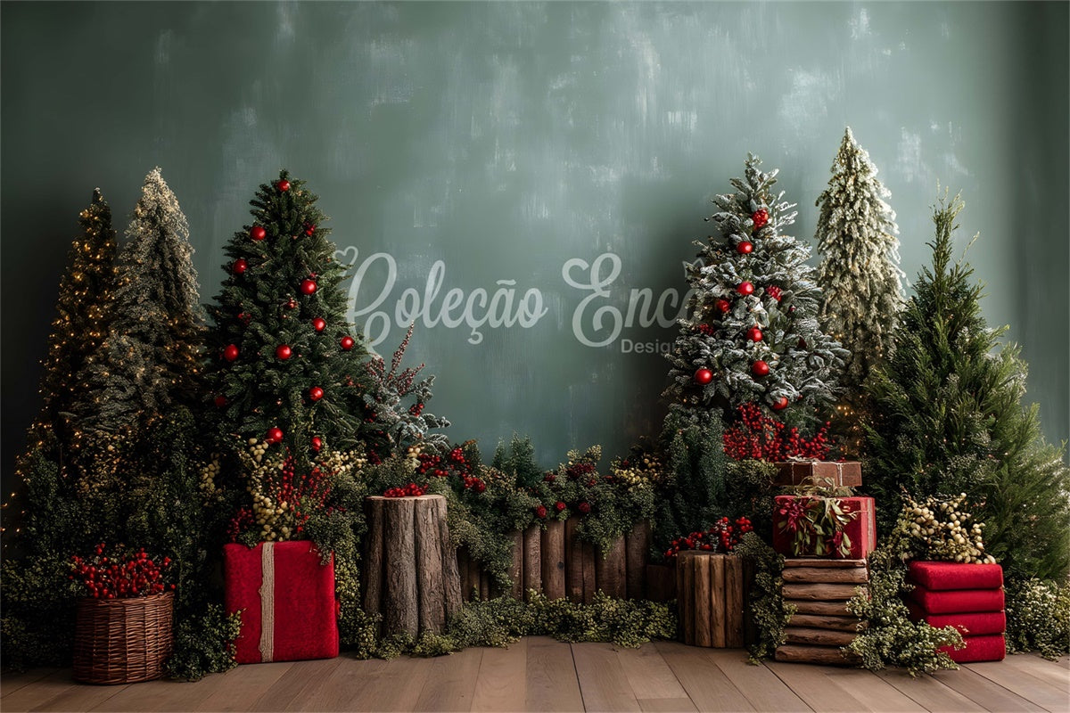 Toile de fond Noël Mur Vert Forêt Enchantée par Magali