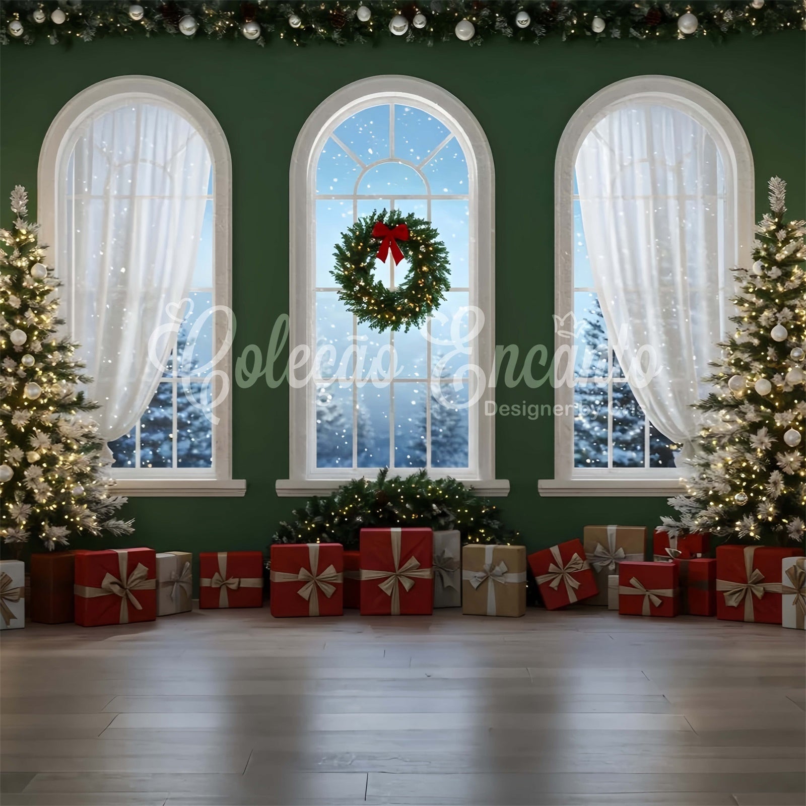 Toile de fond Noël Guirlande Festive Cadeaux par Magali