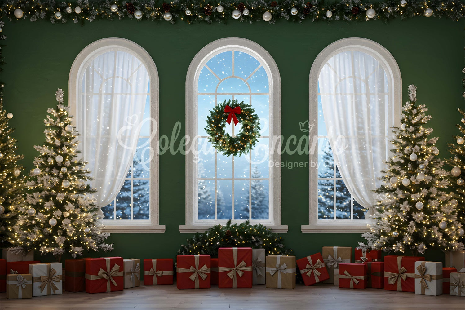 Toile de fond Noël Guirlande Festive Cadeaux par Magali